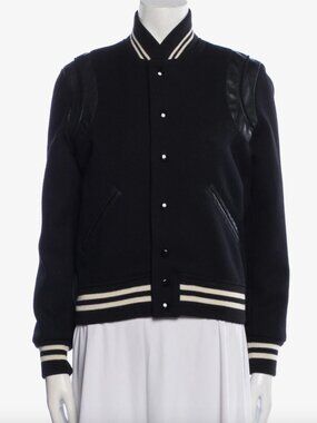 Saint Laurent  Lamb Leather Striped Bomber Jacket w/ Tags  Black | Size: S | US4